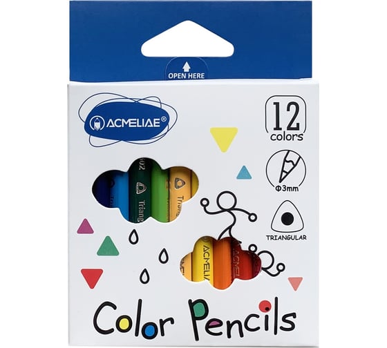 Изображение товара Набор цветных укороченных трехгранных карандашей ACMELIAE 12 цветов, в картонном футляре 9602-12