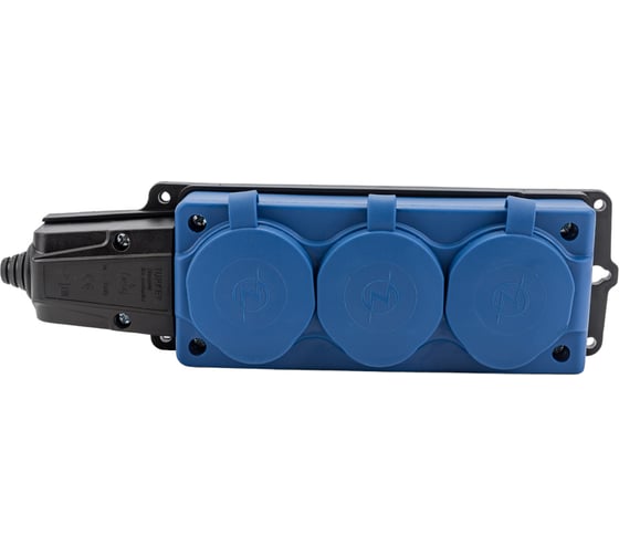 Изображение товара Штепсельная колодка NE-AD 3-гнезда, с заземлением, с крышками, 16А, IP54, синий/черный (каучук) (12/120) 4143