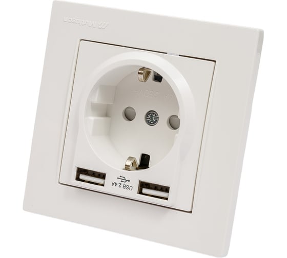 Изображение товара Розетки со шторками Mutlusan Electric, 16А c 2 USB-разъем белый цвет 2220 619 0201