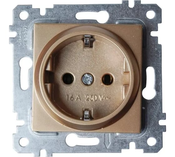Изображение товара Розетка с заземлением и шторками Mutlusan Electric, золотая 2200 600 0280
