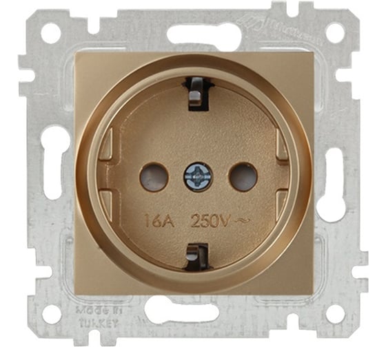 Изображение товара Розетка с заземлением и шторками Mutlusan Electric, золотая 2200 600 0280