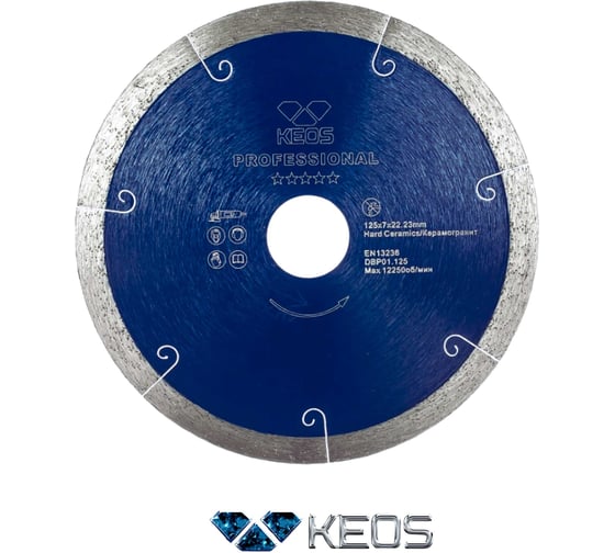 Изображение товара Диск алмазный Professional по керамограниту (125х22.2) для УШМ KEOS DBP01.125