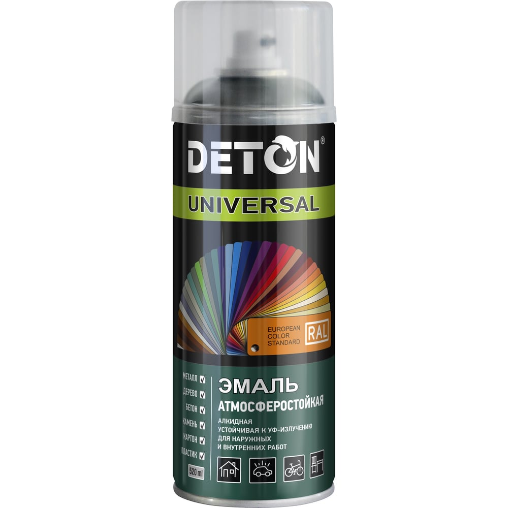 Изображение товара Эмаль DETON алкидная, атмосферостойкая, графитовый, RAL 7043, аэрозоль 520 мл DTN-A70880