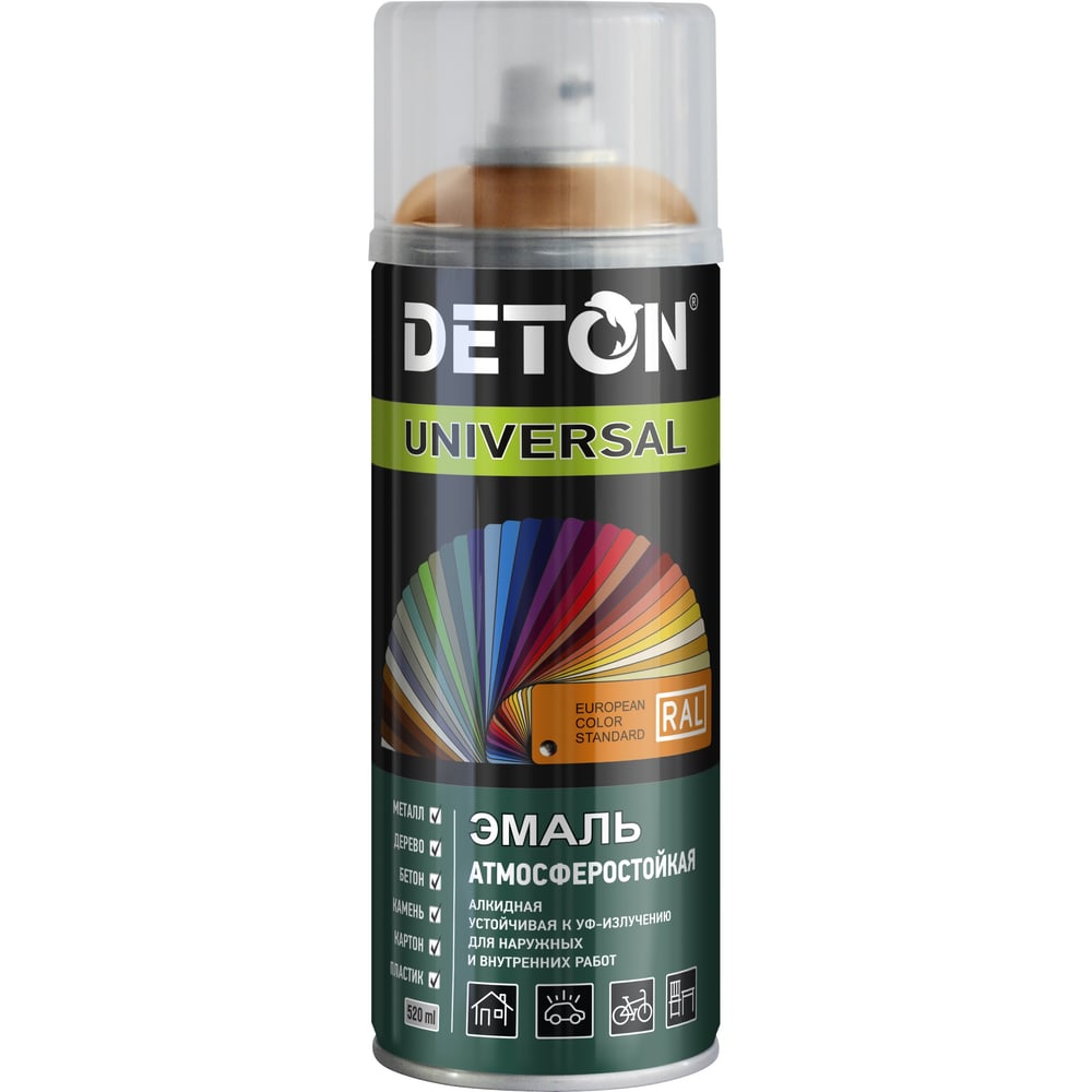 Изображение товара Эмаль DETON алкидная, атмосферостойкая, охра, RAL 8023, аэрозоль 520 мл DTN-A70883