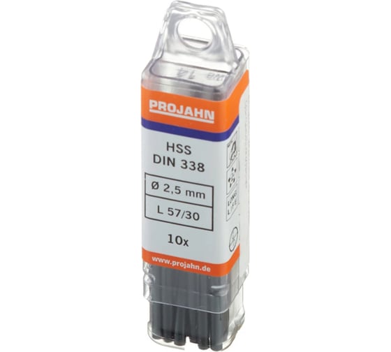 Изображение товара Спиральное сверло PROJAHN по металлу 2,5 мм, HSS, 5D, 118°, h8, DIN 338, Тип N ECO (упаковка 10шт) 10250