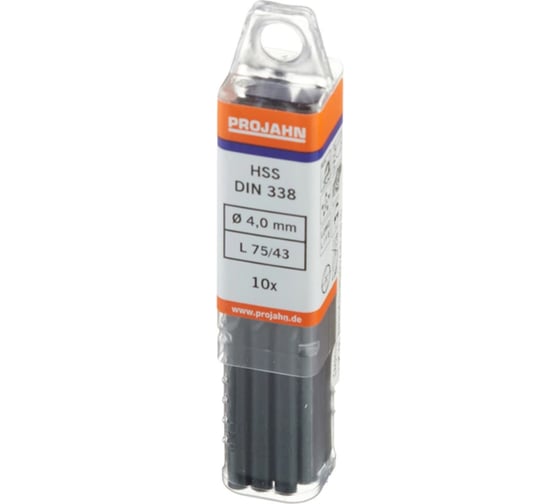 Изображение товара Спиральное сверло PROJAHN по металлу 4 мм, HSS, 5D, 118°, h8, DIN 338, Тип N ECO (упаковка 10шт) 10400