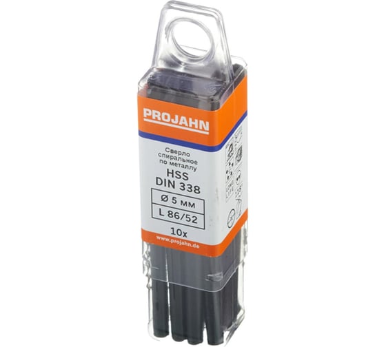 Изображение товара Спиральное сверло PROJAHN по металлу 5 мм, HSS, 5D, 118°, h8, DIN 338, Тип N ECO (упаковка 10шт) 10500