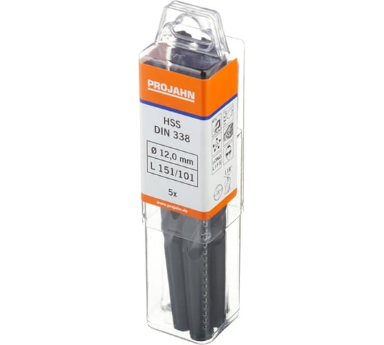 Изображение товара Спиральное сверло PROJAHN по металлу 12 мм, HSS, 5D, 118°, h8, DIN 338, Тип N ECO (упаковка 5шт) 11200