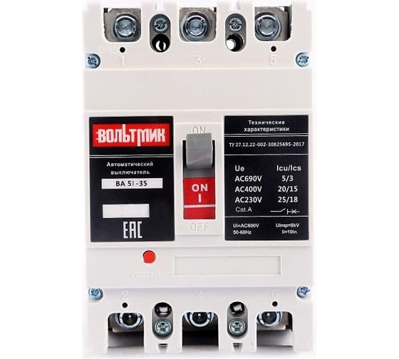 Изображение товара Автоматический выключатель ВТМ ВА51-35М2 341810 250 А 2500 690 АС НР400 АС/220 DC 20 УХЛ3 ВТМ00041545