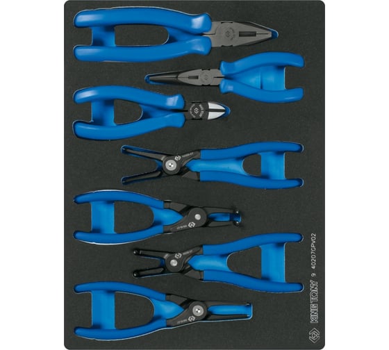 Изображение товара Набор съемников стопорных колец, пассатижей и бокорезов KING TONY ложемент, 7 предметов 9-40207GPV2