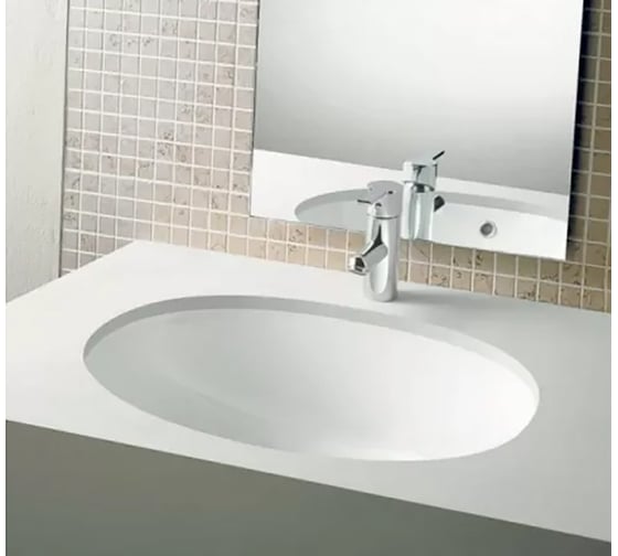 Изображение товара Раковина Hatria HAPPY HOUR 12.15 S встраиваемая снизу, без отверстий для смесителя, без перелива, размер 57x38 см, цвет белый Y8AQ01