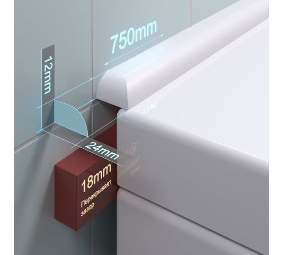 Изображение товара Акриловый Плинтус бордюр для ванной BNV ПШ24 75 сантиметров, левая сторона 4603320007757
