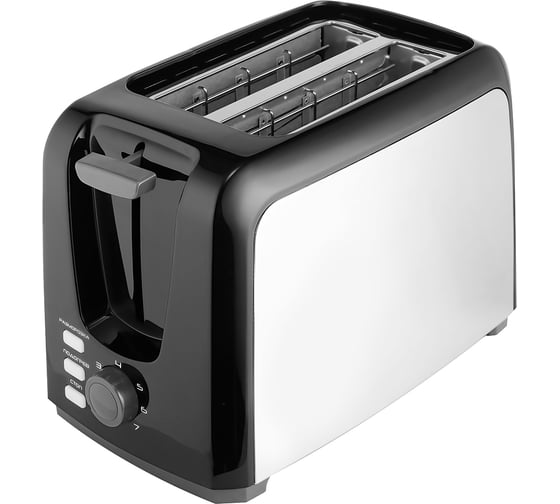 Изображение товара Тостер Centek черный/стальной 750 Вт, 7 степеней прожарки, 2 тоста, поддон, стоп, подогрев, разморозка CT-1429