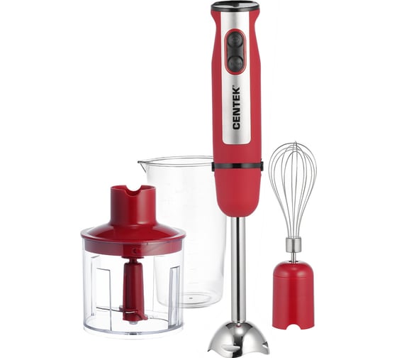 Изображение товара Блендер Centek красный 1000 Вт, насадка сталь, стакан 700 мл, чоппер 500 мл, венчик CT-1319 RED