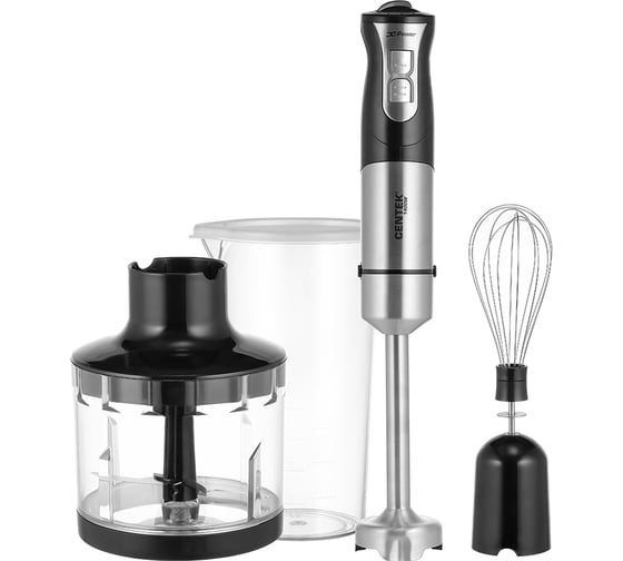 Изображение товара Блендер Centek черный/сталь1400 Вт, 2 скорости + плавный регулятор, чоппер 500 мл, стакан 600 мл CT-1342