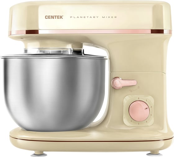 Изображение товара Планетарный миксер Centek бежевый/хром 1300 Вт, чаша 5.1 л, 3 насадки, 6 скоростей CT-1139 Beige