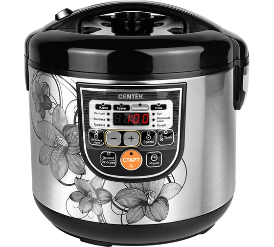 Изображение товара Мультиварка Centek черный/сталь 700 Вт, 5 л, керамическое покрытие чаши, 10 программ CT-1498 Ceramic