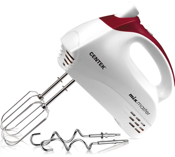 Изображение товара Миксер Centek белый/вишня 350 Вт, 5 скоростей + турбо режим, взбивание/замешивание CT-1117