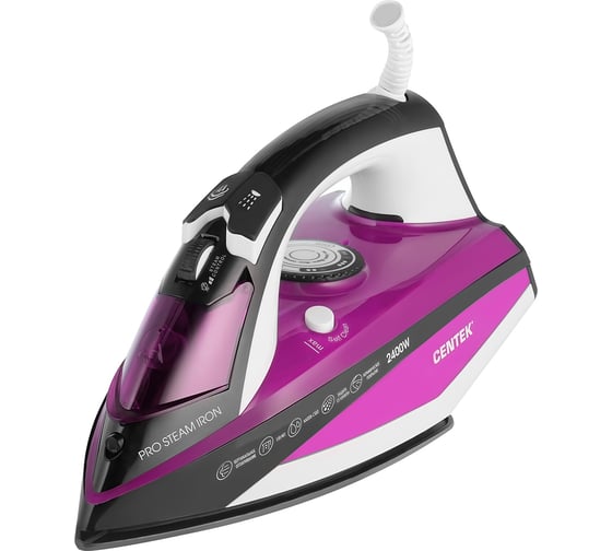 Изображение товара Утюг Centek 2400 Вт, керамическая подошва, мощный паровой удар, самоочистка, 330 мл CT-2344 VIOLET