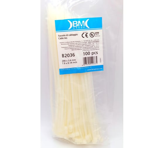 Изображение товара Кабельная стяжка BM Group цвет естественный, 200x3,6 мм, 100 шт. BM-B2036