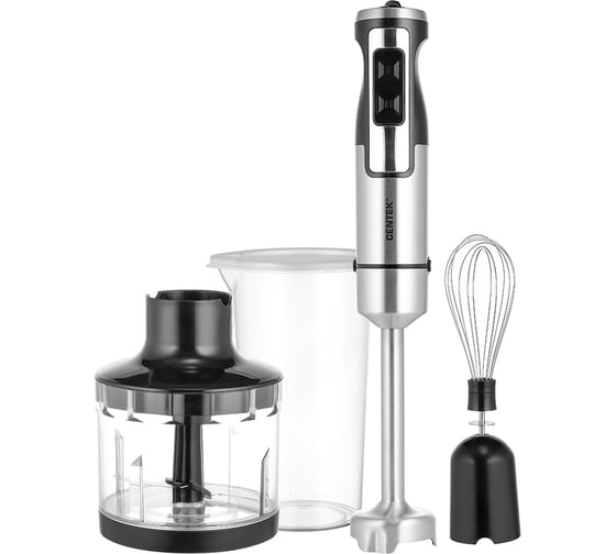 Изображение товара Блендер Centek черный/сталь 1300 Вт DC мотор, регулятор мощности с LED, стакан, чоппер, венчик CT-1338