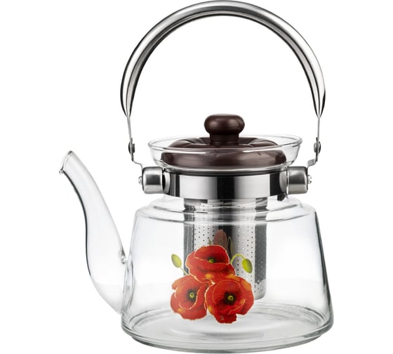 Изображение товара Заварочный чайник Lara 1000 мл, боросиликатное стекло, стальной фильтр, складная ручка LR06-12