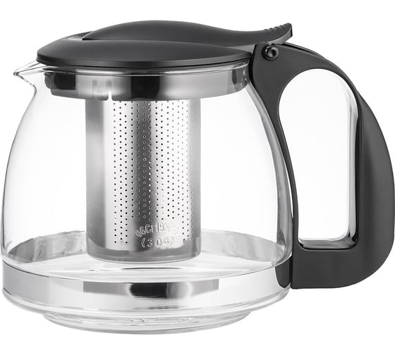 Изображение товара Заварочный чайник Lara 1250 мл, силикатное стекло, стальной фильтр, подъем крышки LR06-20 Black