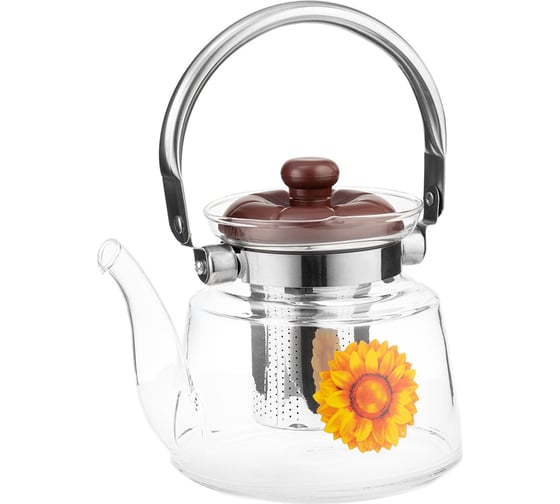 Изображение товара Заварочный чайник Lara 800 мл, боросиликатное стекло, стальной фильтр, складная ручка LR06-11
