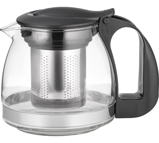 Изображение товара Заварочный чайник Lara 700 мл, силикатное стекло, стальной фильтр, подъем крышки LR06-19 Black