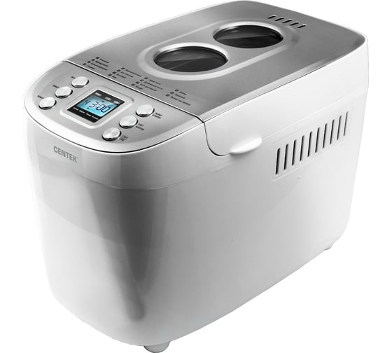 Изображение товара Хлебопечка Centek (бел./сталь) большой объем 1500 г, 860 Вт, 15 программ, таймер, LCD, окошко CT-1415