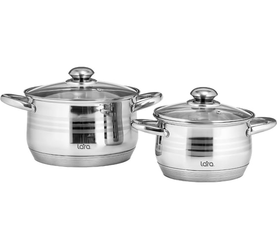 Изображение товара Набор посуды Lara Sonata 4 предмета, кастрюли 2.9 л + 4.9 л стеклянные крышки LR02-101