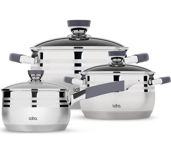 Изображение товара Набор посуды Lara MERCURY 6 предметов, кастрюли 2.9 л + 4.9 л + сотейник 2.1 л - LR03-47 LR02-122