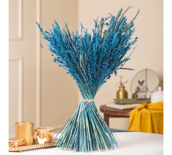 Изображение товара Набор из сухоцветов для составления букетов Стильный Дом синий, из 4-х культур, могар/овес/лен/пшеница 74191
