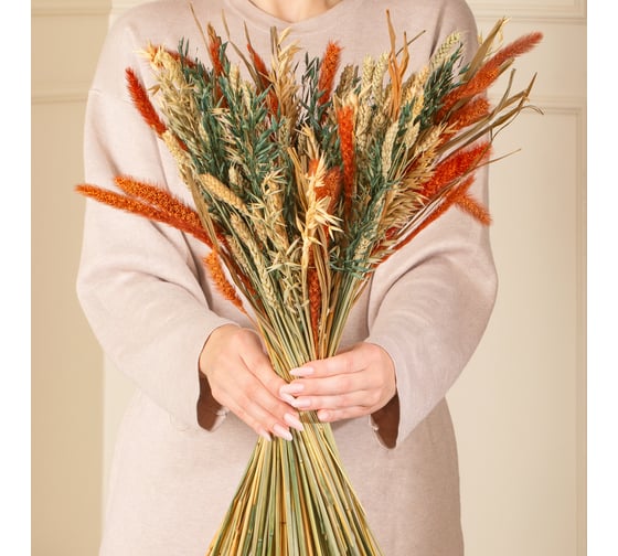 Изображение товара Набор из сухоцветов для составления букетов Стильный Дом из 4-х культур, пшеница/овес/овес/могар, натуральный/натуральный/зеленый/оранжевый 74197