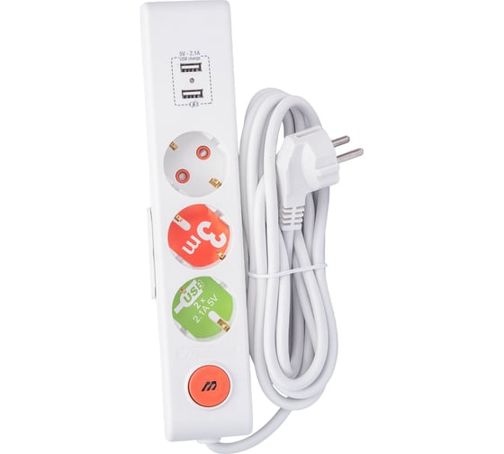 Изображение товара Сетевой фильтр Mutlusan Electric 3 гнезда 2xUSB,16А/250 3 метра 001 175 350002 03 00
