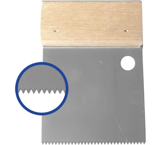 Изображение товара Зубчатый шпатель для клея JETTOOLS с деревянной ручкой, 80 мм, зуб 5x4мм S2/80