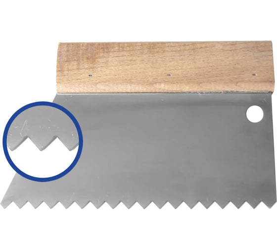 Изображение товара Зубчатый шпатель для клея JETTOOLS с деревянной ручкой, трапеция, 180 мм, зуб 10x5мм S4/180