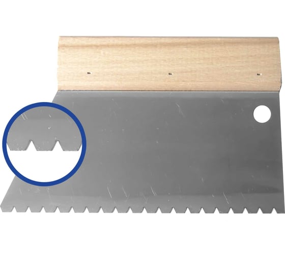 Изображение товара Зубчатый шпатель для клея JETTOOLS с деревянной ручкой, трапеция, 180 мм, зуб 5x4х3,6мм B6/180 В6/180