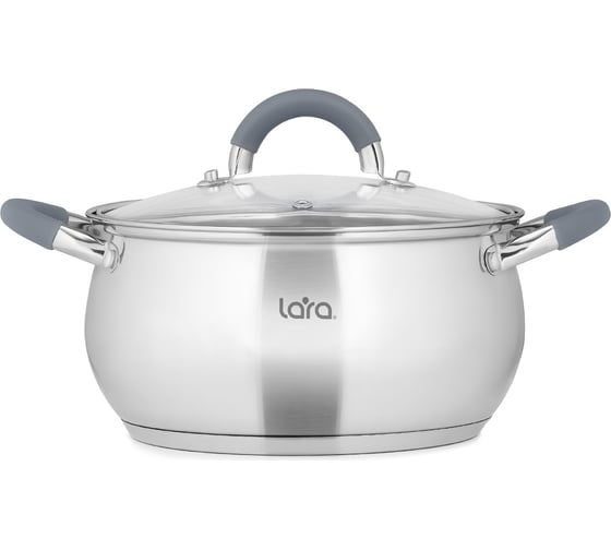 Изображение товара Кастрюля Lara BELL нержавеющая сталь 20x11.5 см, 3.5 л, капсулированное индукционное дно, силиконовая ручка, стеклянная крышка LR02-482