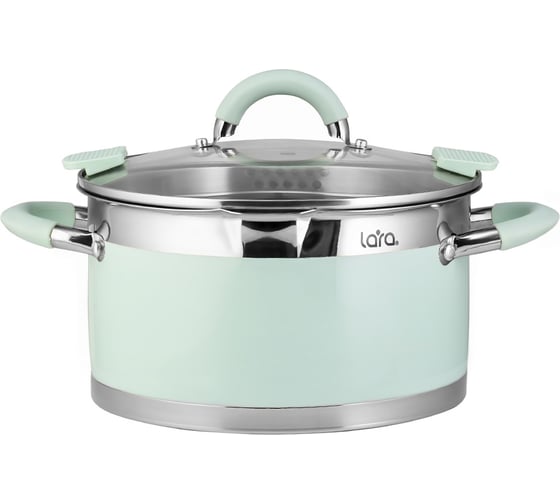 Изображение товара Кастрюля Lara MINT нержавеющая сталь 18x10 см, 2.4 л, носик, индукционное дно, крышка с бортом LR02-541