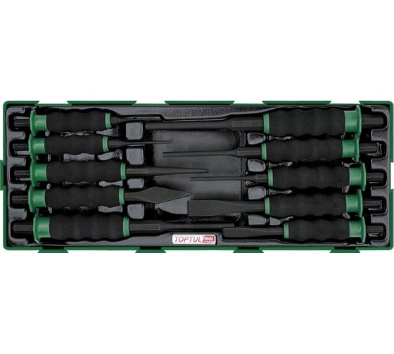 Изображение товара Набор выколоток и зубил TOPTUL с защитными рукоятками, 10 пр, в ложементе GTA1025