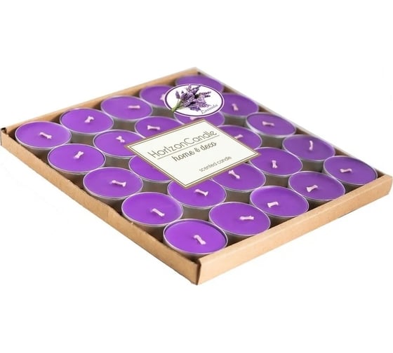 Изображение товара Чайная плавающая свеча MIR LIGHT HorizonCandle h 14 мм, d 37 мм, 25 шт в упаковке, гильза, на 3 часа горения, сиреневая, лаванда СС-22471