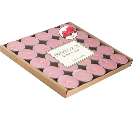 Изображение товара Чайная плавающая свеча MIR LIGHT HorizonCandle h 14 мм, d 37 мм, 25 шт в упаковке, гильза, на 3 часа горения, розовая роза СС-22495