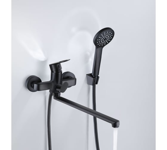 Изображение товара Смеситель для ванны MYNAH с длинным изливом 350 мм, однорычажный, черный матовый, латунь M22106I