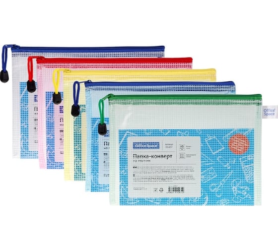 Изображение товара Папка-конверт OfficeSpace на молнии, А5, ПВХ, 250 мкм, сетка, прозрачная 285837