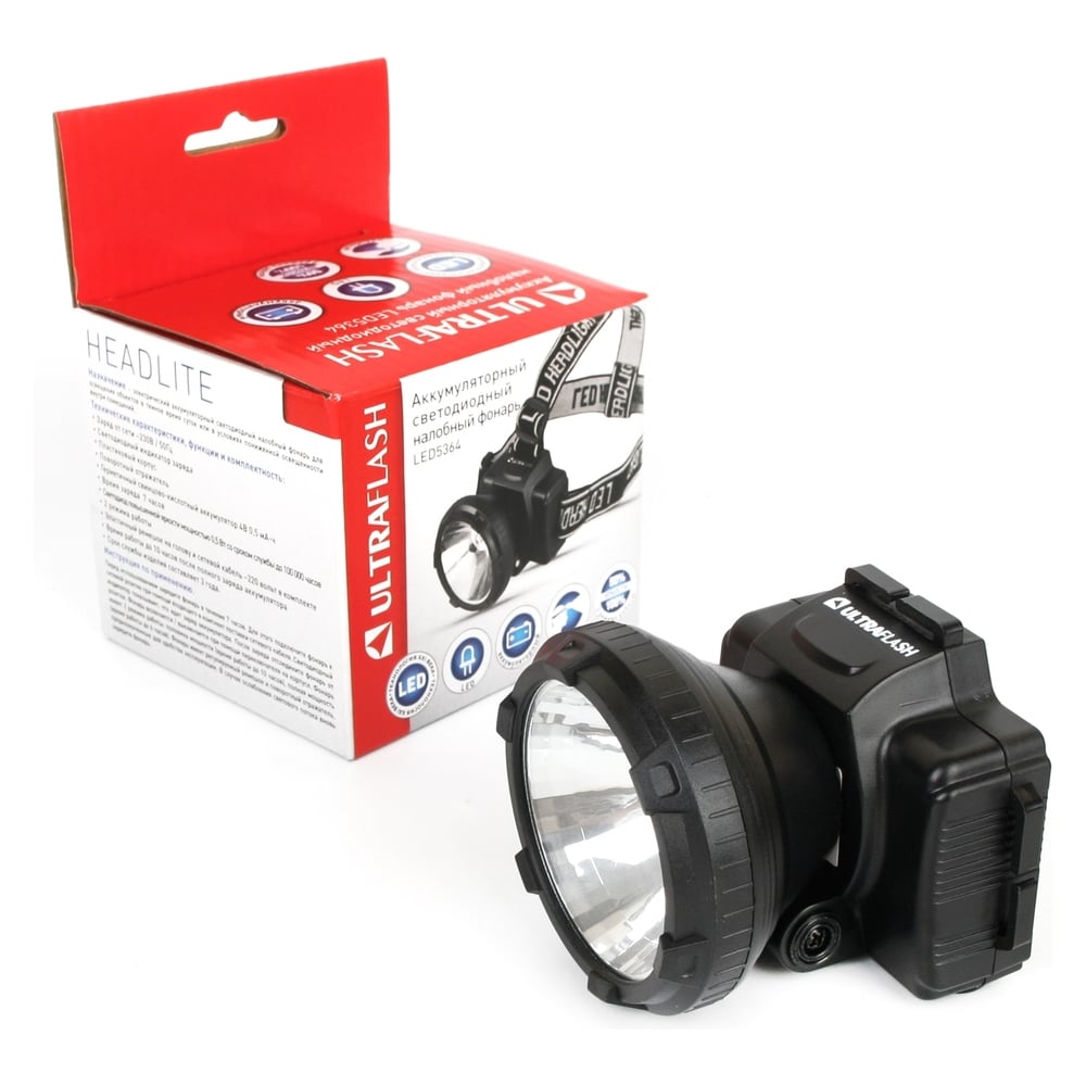 Изображение товара Налобный аккумуляторный фонарь Ultraflash LED 5364 11258 компактный мощный