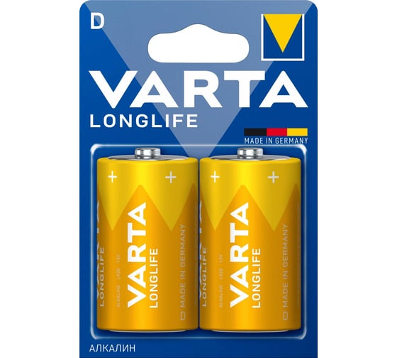 Изображение товара Батарейка Varta LONGLIFE LR20 D BL2 Alkaline 1.5V (4120) 04120101412
