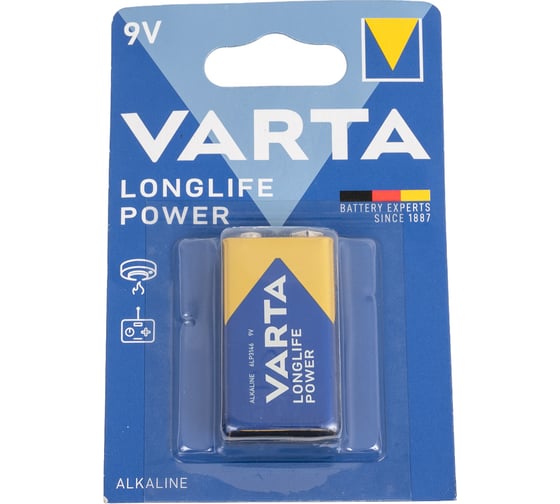 Изображение товара Батарейка Varta LONGLIFE POWER (HIGH ENERGY) Крона 6LR61 BL1 Alkaline 9V 04922121411