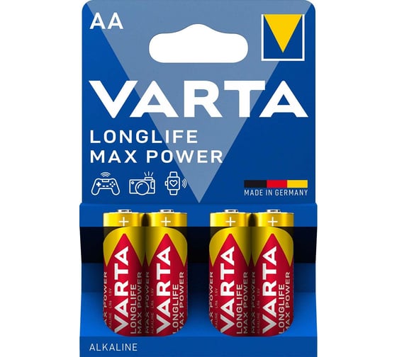 Изображение товара Батарейка Varta LONGLIFE MAX POWER (MAX TECH) LR6 AA BL4 Alkaline 1.5V 04706101404