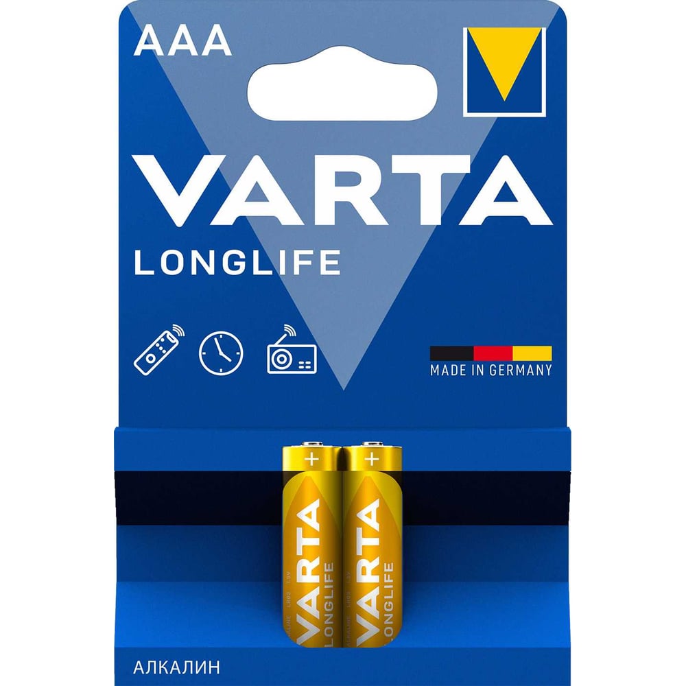 Изображение товара Батарейка Varta LONGLIFE LR03 AAA BL2 Alkaline 1.5V (4103) 4103101412 RPL00768